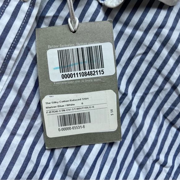 Everlane Blue White Stripe The Silky Cotton Relaxed Shirt Size 6 - no tags - Picture 4 of 7